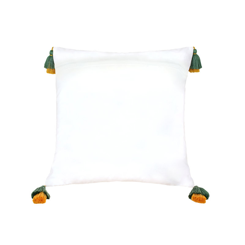 18" White Cotton Embroidered Christmas Tree Pillow with Tassels