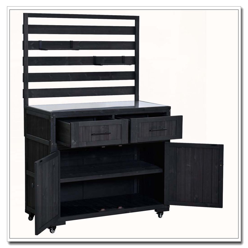 64.9'' H Large Patio Kitchen Island Solid Wood Kitchen Cart, Noir