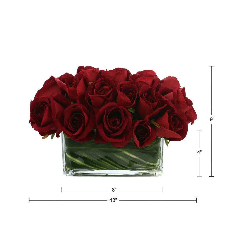 Rose Arrangement In Glass Vase, Red