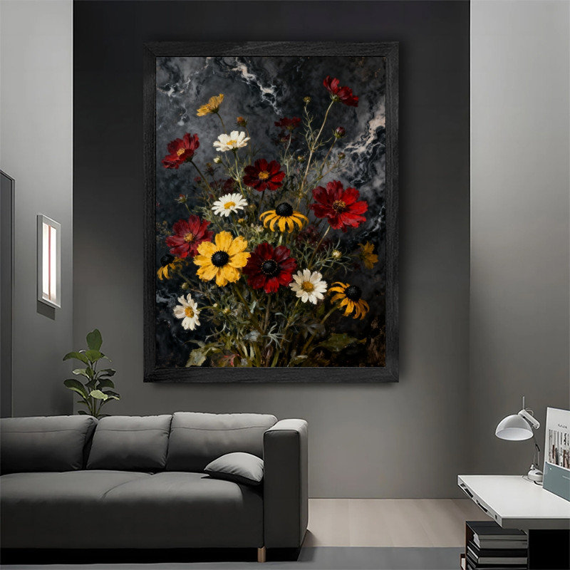 Art mural noir, nature morte et floral gothique, impression de cadre fantaisiste foncé rétro, H 11 po x l 9 po