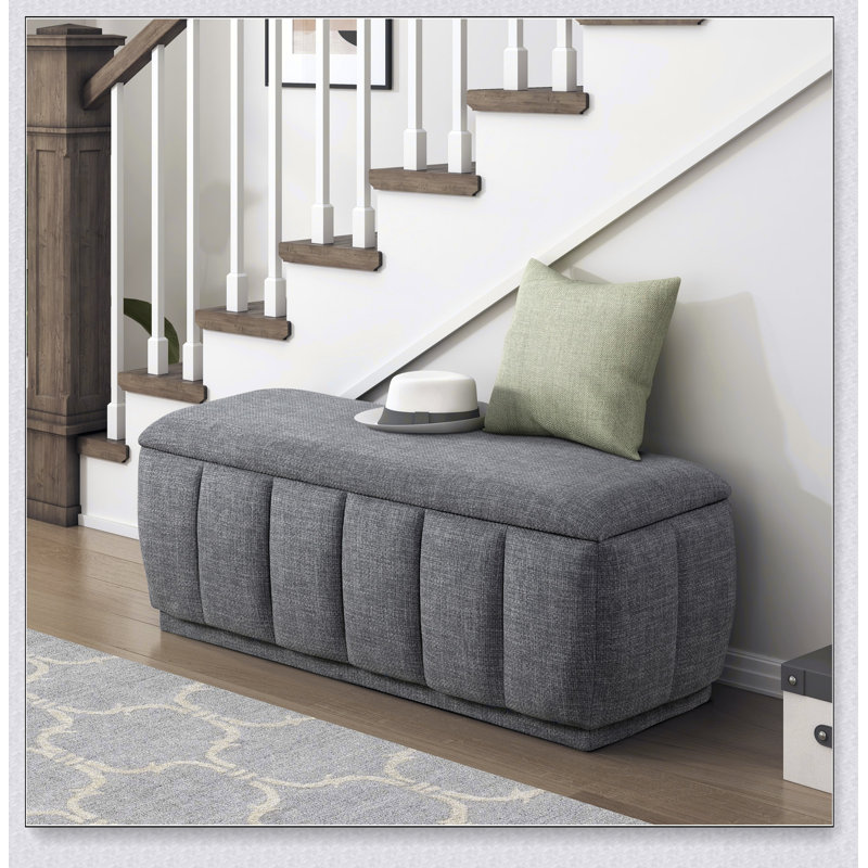 Banc de rangement moderne avec structure en contreplaqué, coussin en mousse et revêtement en tissu texturé pour meubles de maison