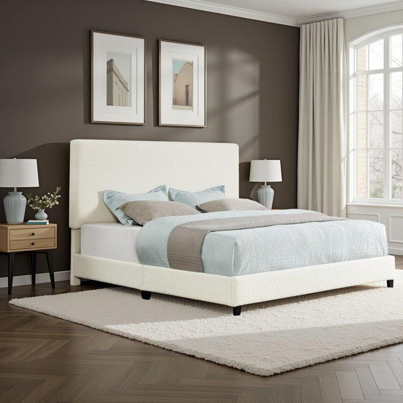 Lit plateforme tapissier Aryia Boucle, Très grand, gris