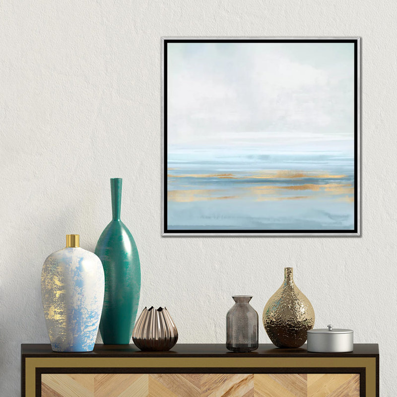 «Sky Blue Reflection I», reproduction d'art sur toile encadrée, Argent argent, Toile à cadre flottant sans passe-partout