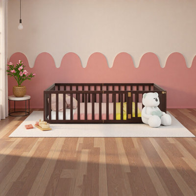 Queen Size Wood Floor Bed Frame With Fence And Door