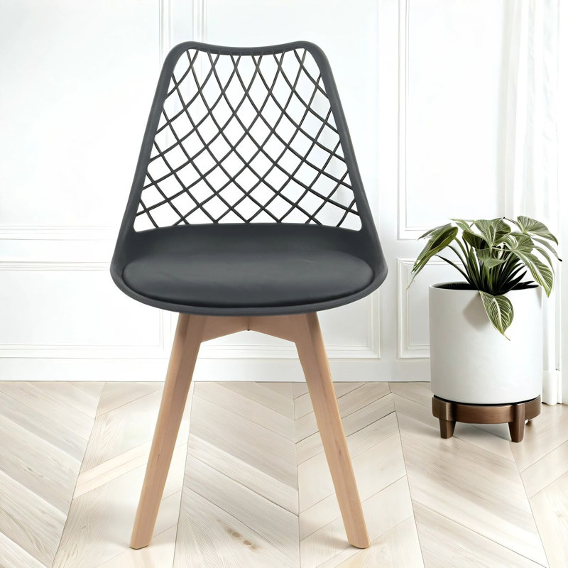 Alma Dining Chair With Wooden Legs, 1, Black
