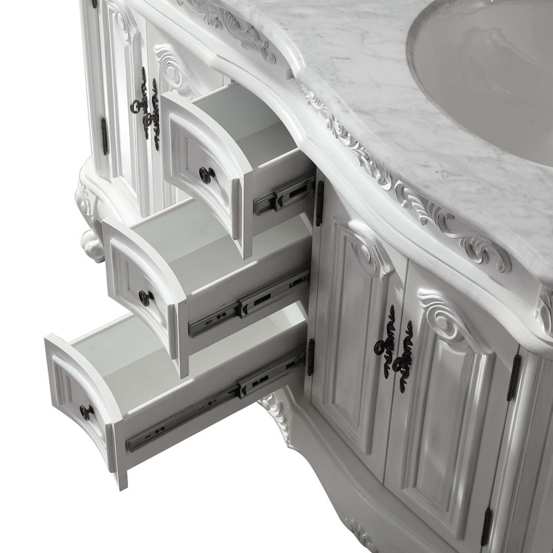 Meuble-lavabo à double cuve l 48 po x P 22 po x H 36 po Adonai, Blanc antique, Marbre de Carrare