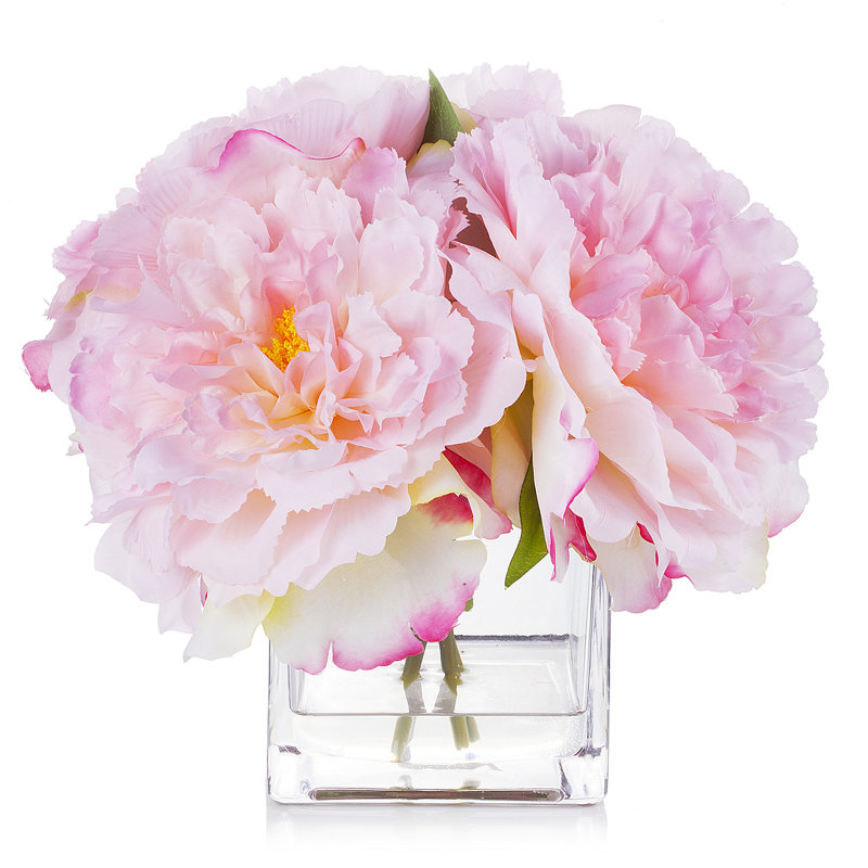 Hortensia en fleurs dans un vase en verre, Rose