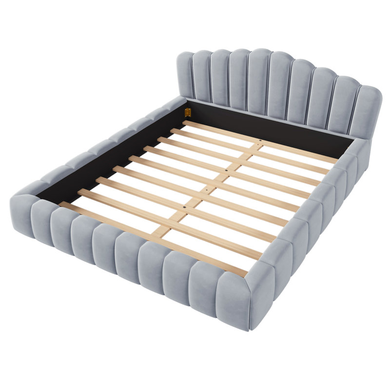 Queen Size Upholstered Tufted Bed With Headboard, Light Blue