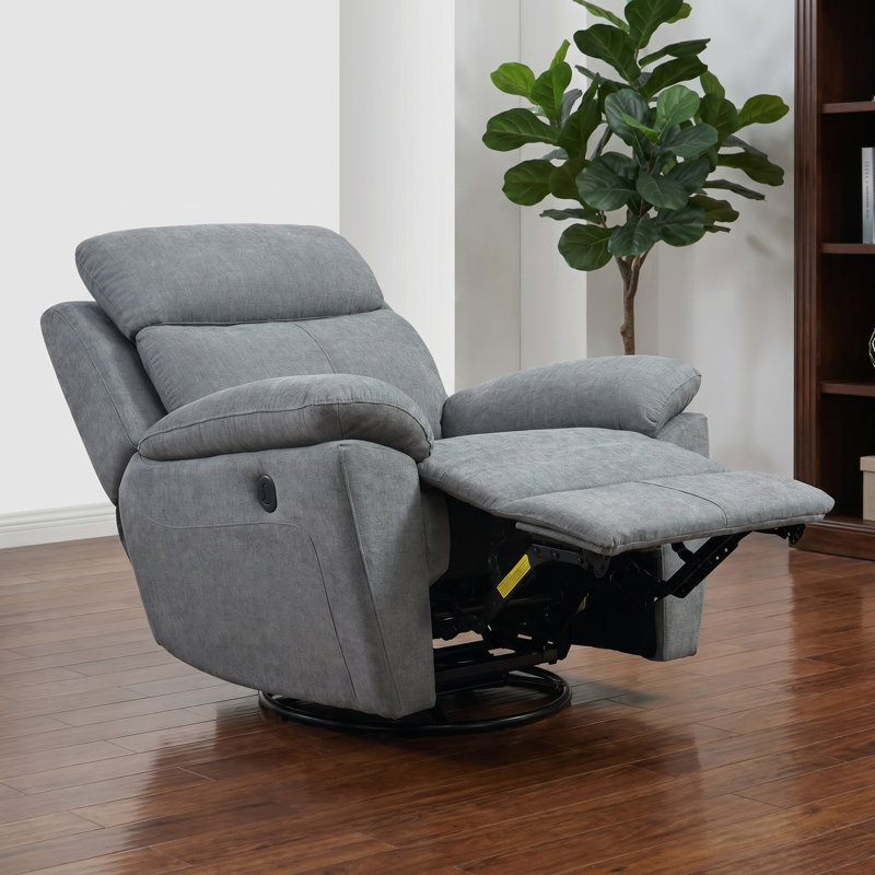 Gray Linen Swivel Glider Recliner Chair, 360° Rotating Rocking Manual Reclining Single Lounge Sofa For Living Room