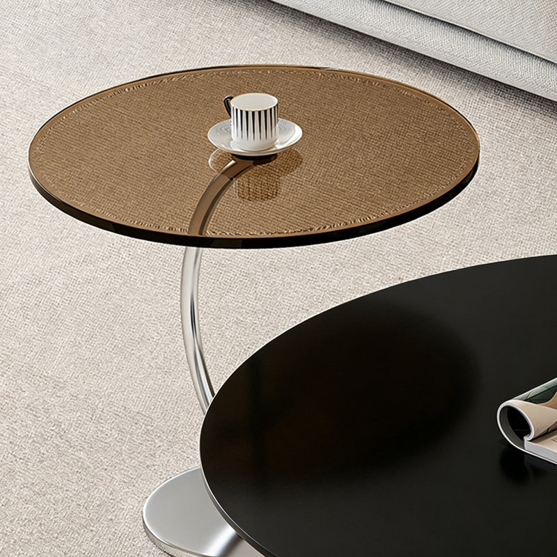 Ensemble de tables basses rondes minimalistes italiennes, 12.2" H x 27.6" W x 27.6" D, Black / Silver