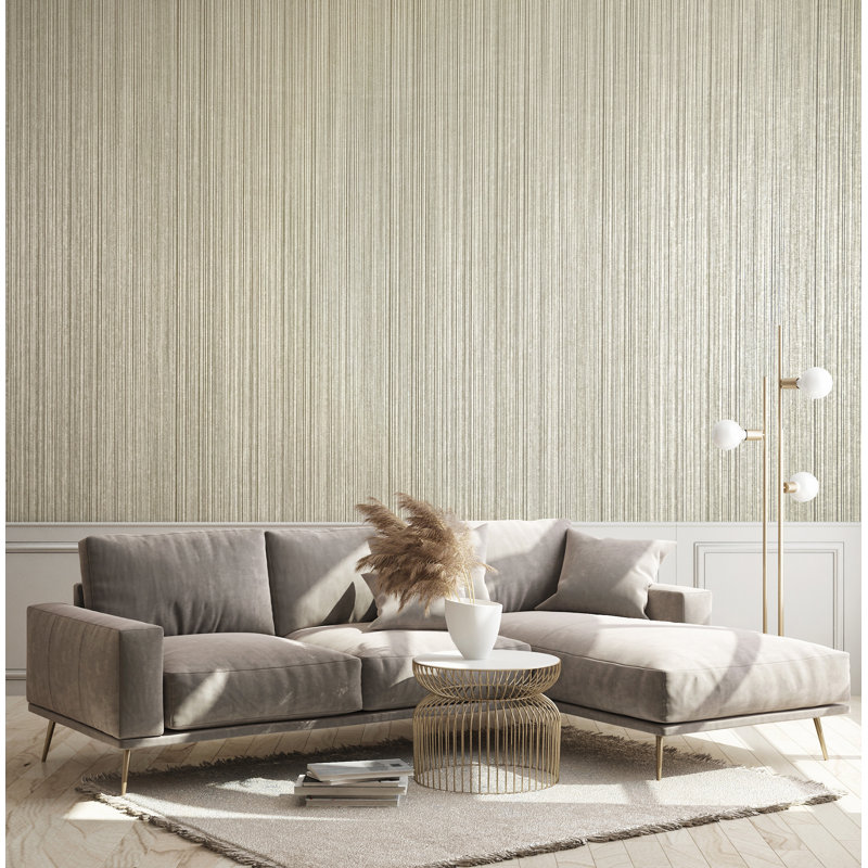 Akevia Jupiter Metallic Stripe 10.05m x 53cm Wallpaper Roll, Sand Beige