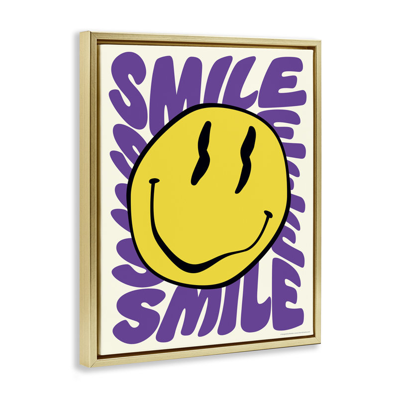 «Groovy Smile Typographie», art mural encadré flottant par Reinders, Cadre flottant métallique doré, H 31 po x l 25 po