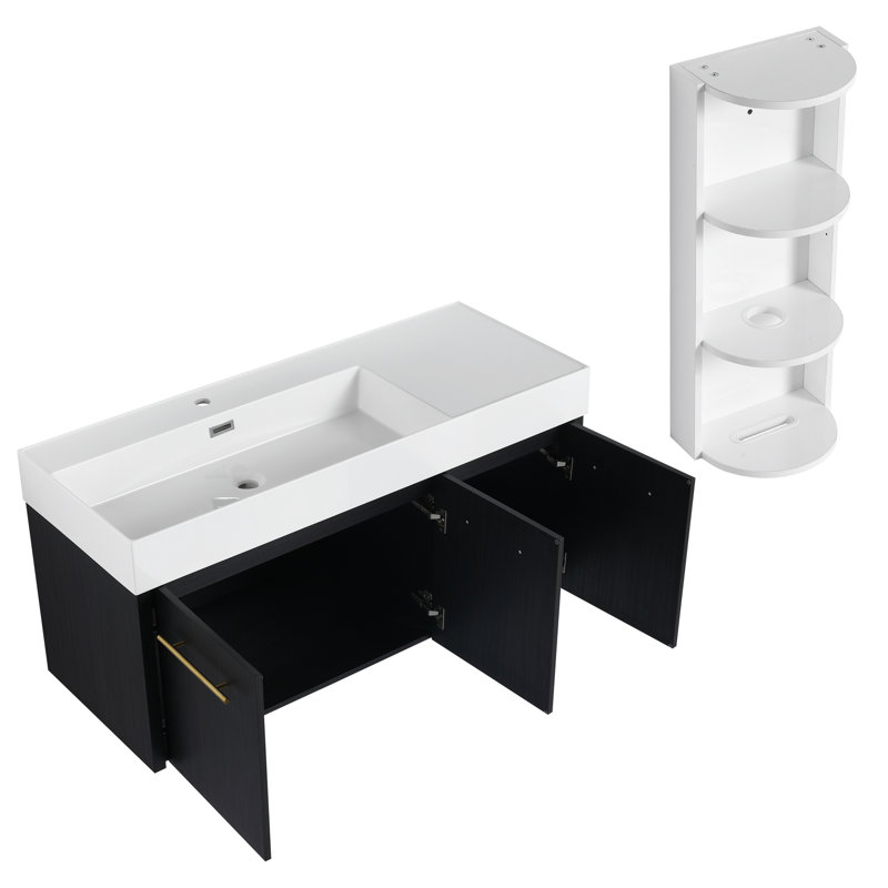 Meuble-lavabo mural avec lavabo et support de rangement, Gauche