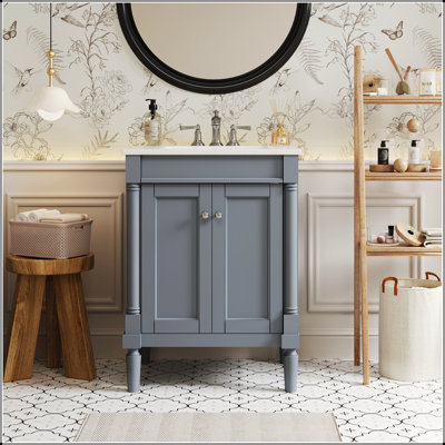 Meuble-lavabo moderne de 24 pouces avec lavabo supérieur et rangement à 2 niveaux, pour des salles de bain compactes et élégantes