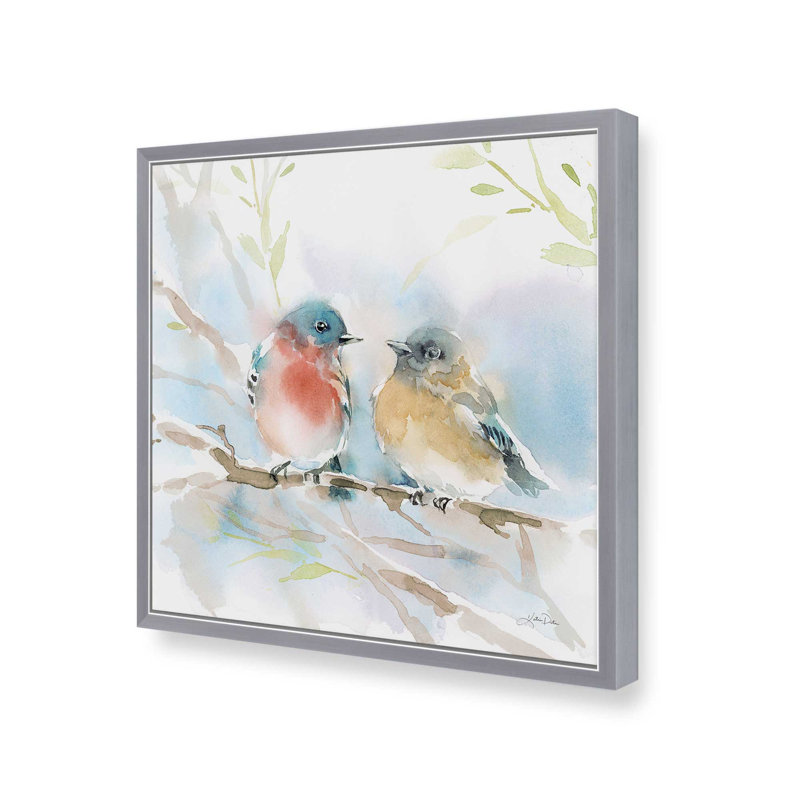 «Bluebird pair in Spring» par Katrina Pete - reproduction d'art sur toile tendue, H 36 po x l 36 po, Argent argent