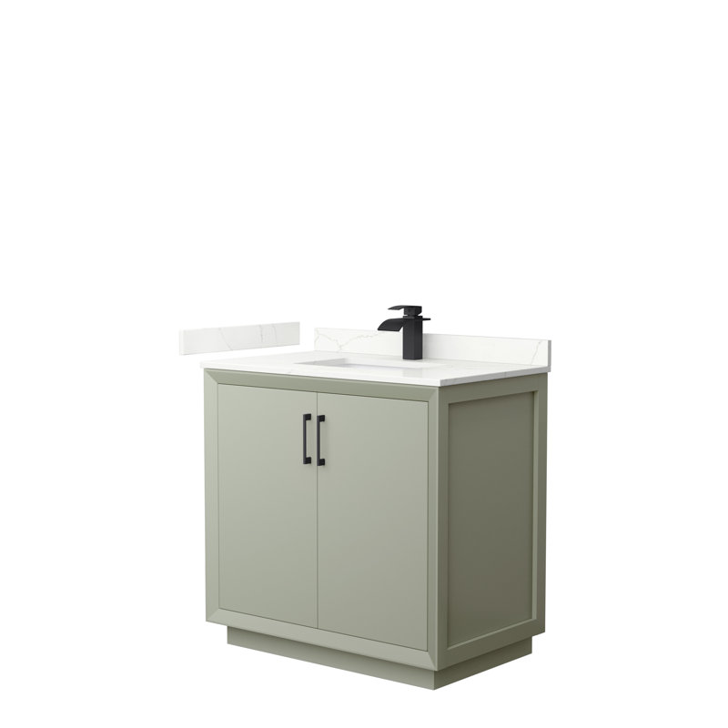 Strada 36 in. Single Vanity, Giotto Quartz, Light Green, Brushed Nickel