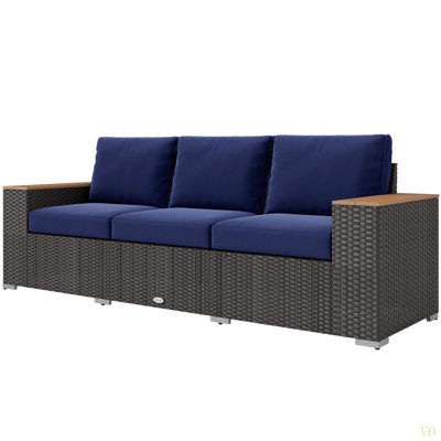3-Seat PE Rattan Wicker Sofa  Outdoor Patio Sofa With Cushions