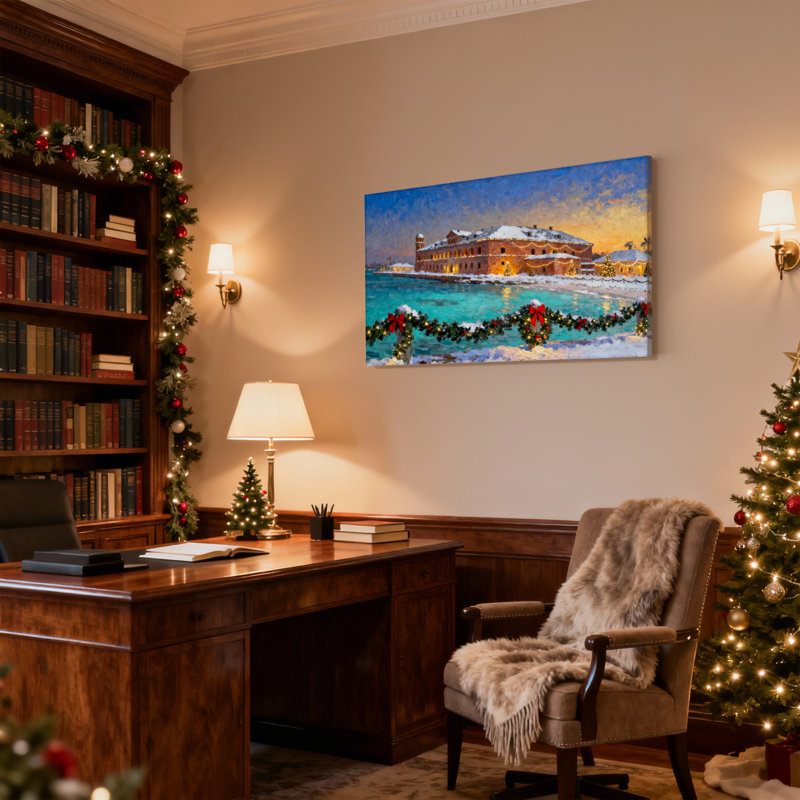 «Christmas Winter Castle Snow Christmas Lights Decorated Fence», ensemble de 3 impressions sur toile, H 12 po x l 18 po