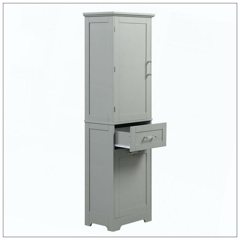 Tall Freestanding Bathroom Cabinet Two Size Drawers Adjustable Shelf, Gray
