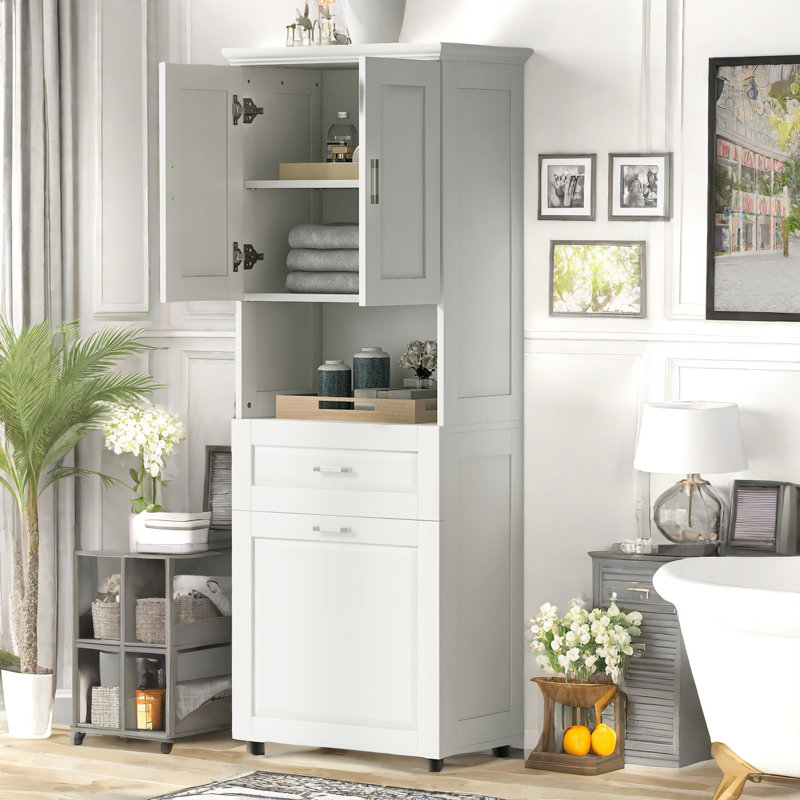 Freestanding Bathroom Cabinet with Laundry Basket