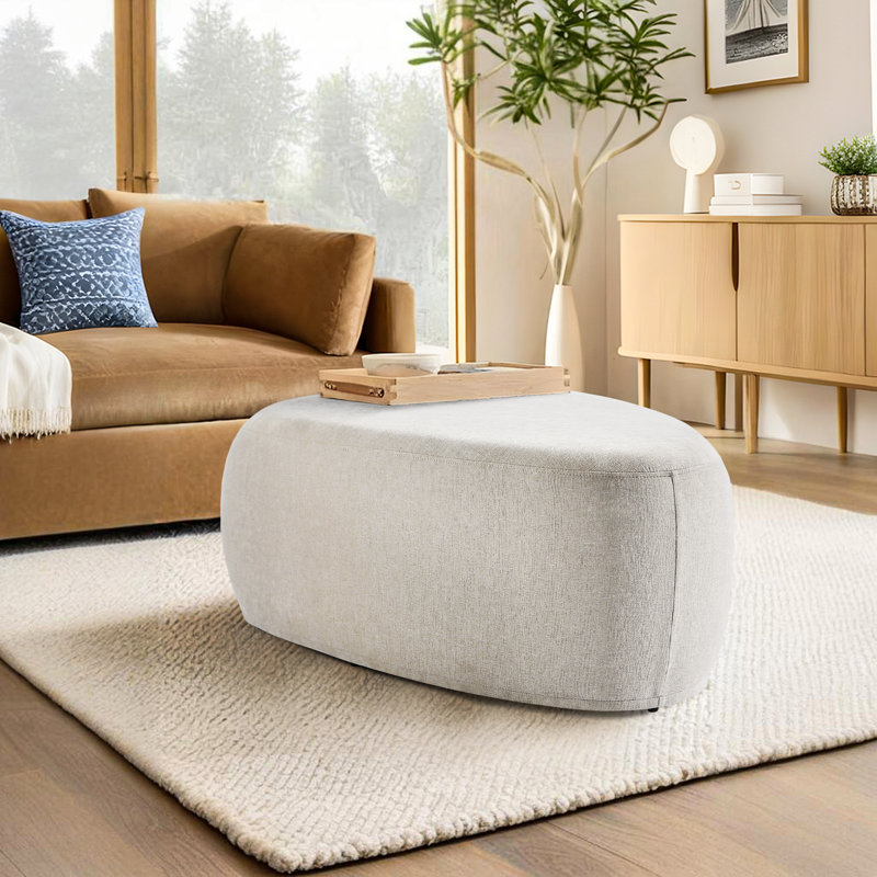 Adna 111.5Cm Wide Triangle Footstool Ottoman, Light Sand