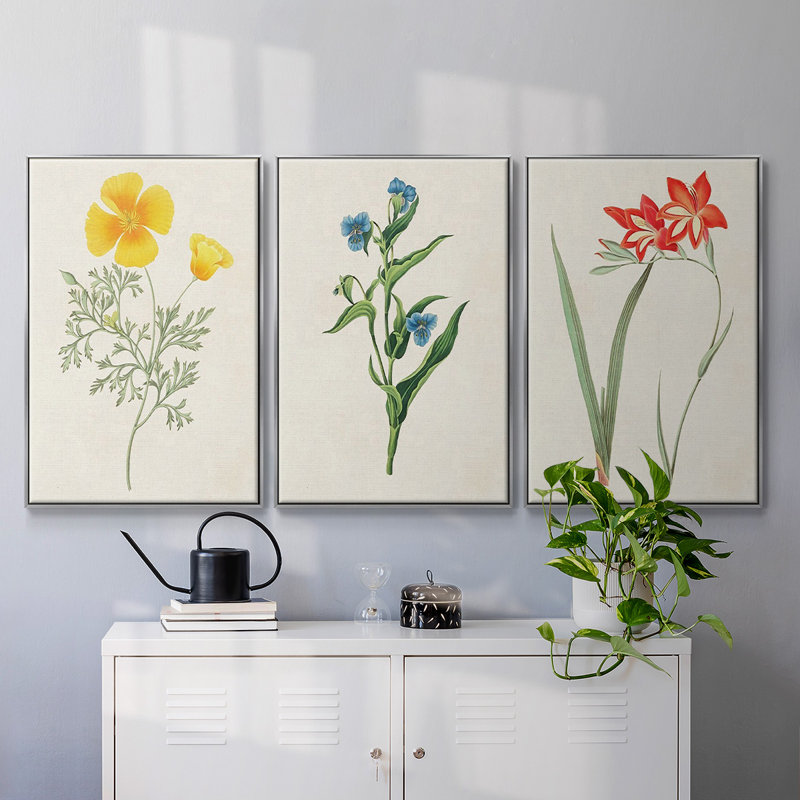 Fleurs des saisons IV, reproduction sur toile 3 pièces, H 36 po x l 72 po x P 2 po, Argent