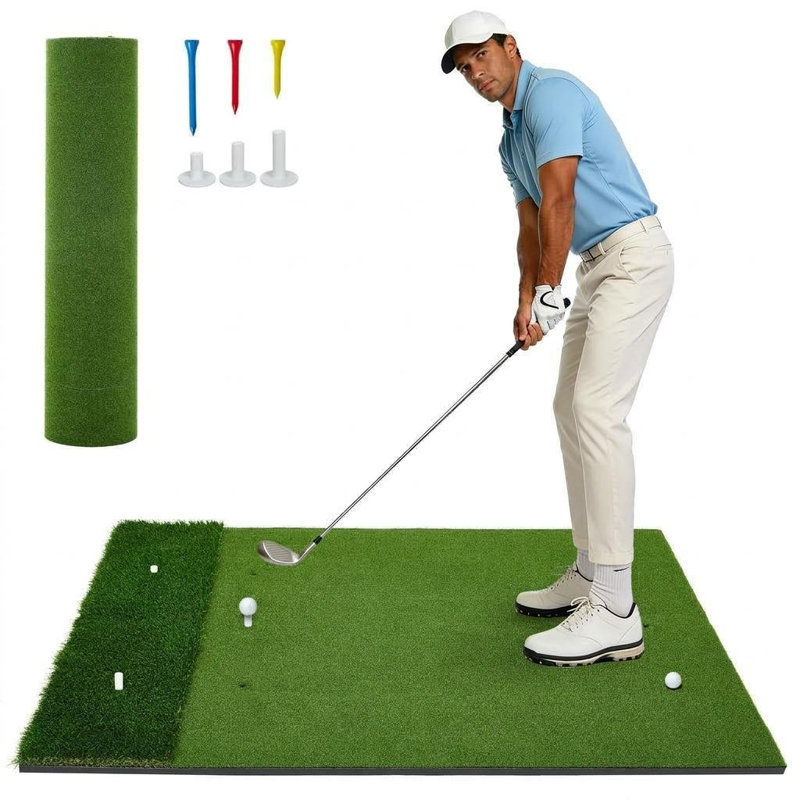 Tapis de golf 5 pi x 4 pi à double pelouse avec guides d'alignement, base antidérapante pour l'entraînement intérieur / extérieur