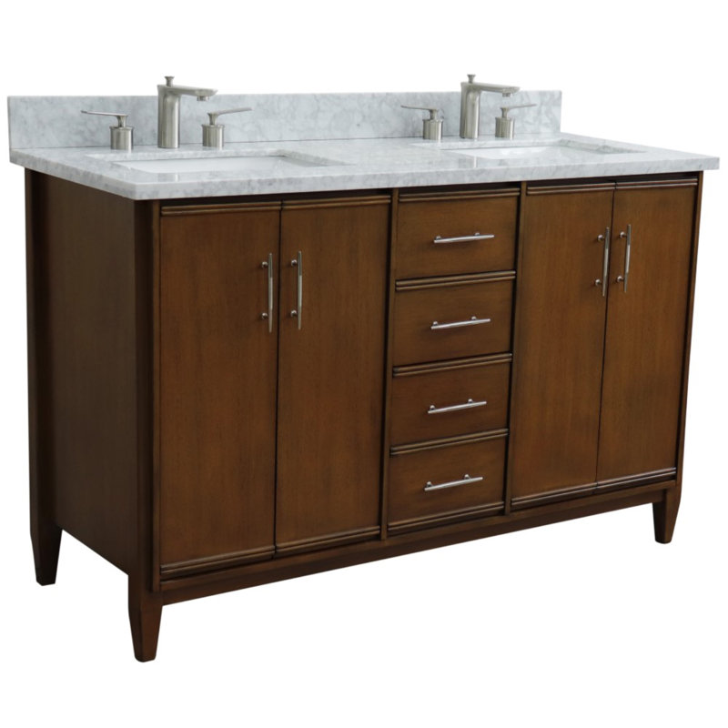 Cherell 55'' Double Bathroom Vanity with White Carrara Marble Top