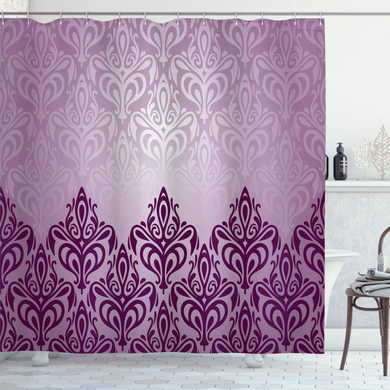 Damask Shower Curtain with Hooks Included, 70"H x 69"W, Purple Mauve