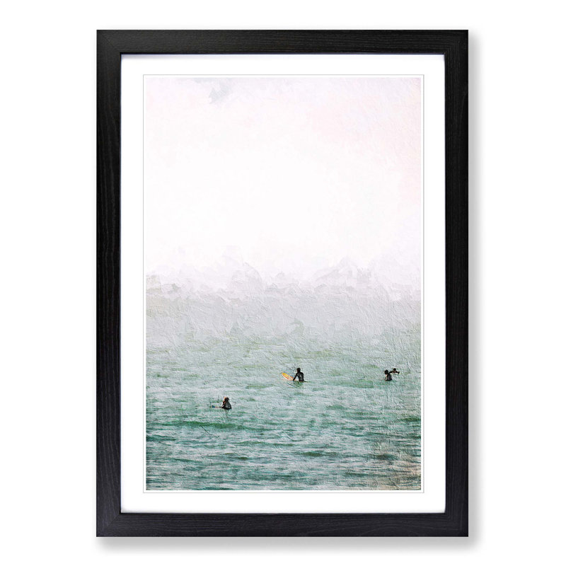 Surfers Waiting to Surf - Picture Frame Painting Print on MDF, Black Framed, 36cm H x 27cm W x 2cm D
