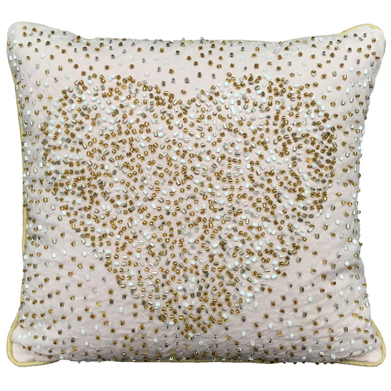 Square Cushion, Gold Bead Heart