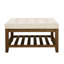 Table basse avec revêtement en lin et structure en hêtre massif, rangement, pour salon ou extérieur, structure robuste avec rangement intégré.