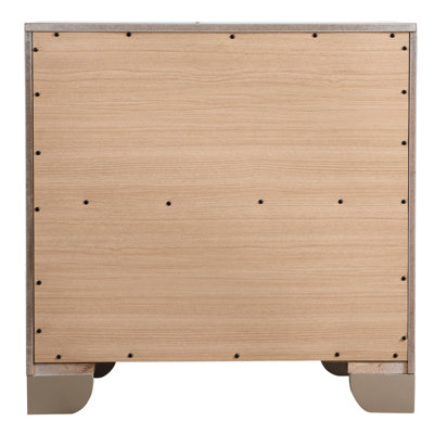 Table de chevet moderne champagne argenté - 2 tiroirs, style miroir en bois et verre H 28 po x l 17 po sans assemblage pour une allure de chambre à coucher