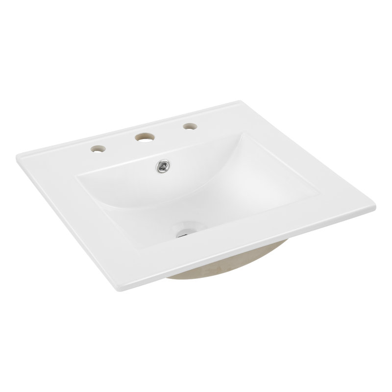 Plateau de meuble-lavabo de salle de bain rectangulaire en céramique lustrée classique à 3 trous l 20 po x P 18,25 po Ancillary