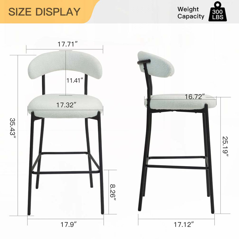 Tabourets de bar en tissu Teddy, Blanc
