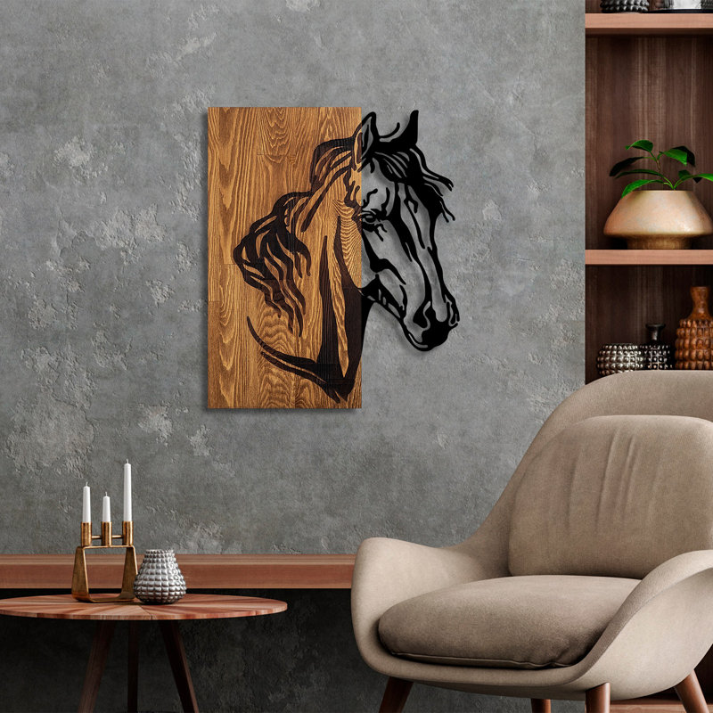 Elegant Decorative Wooden Wall Accessory, Walnut & Black, 18.9 x 22.4 inches | 100% Wooden (Thickness: 1.2 inches) & Metal (Thickness: 0.06 inches) | Easy Wall Mount Design, Stylish Home Décor for Any Room
