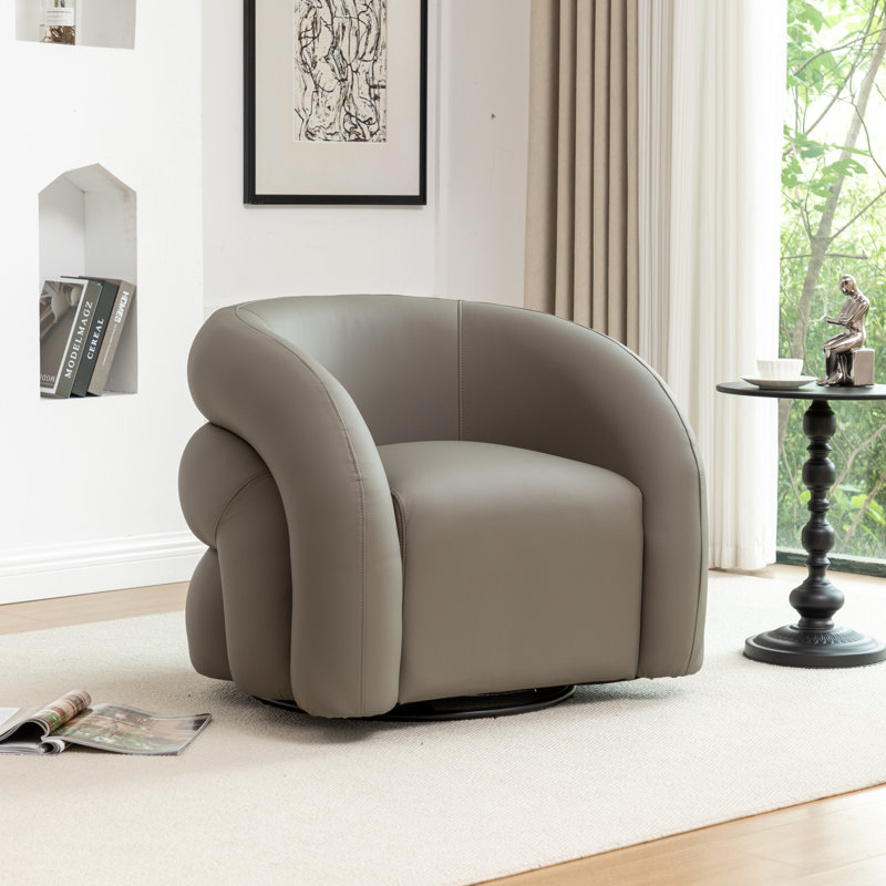 Coyle Upholstered Swivel Barrel Chair, Gray