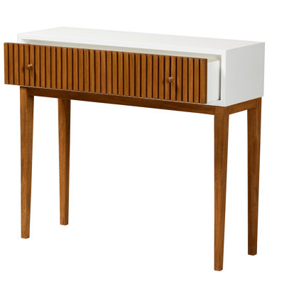 Mid-Century Modern Two-Tone Bayur Wood 1-Drawer Console Table