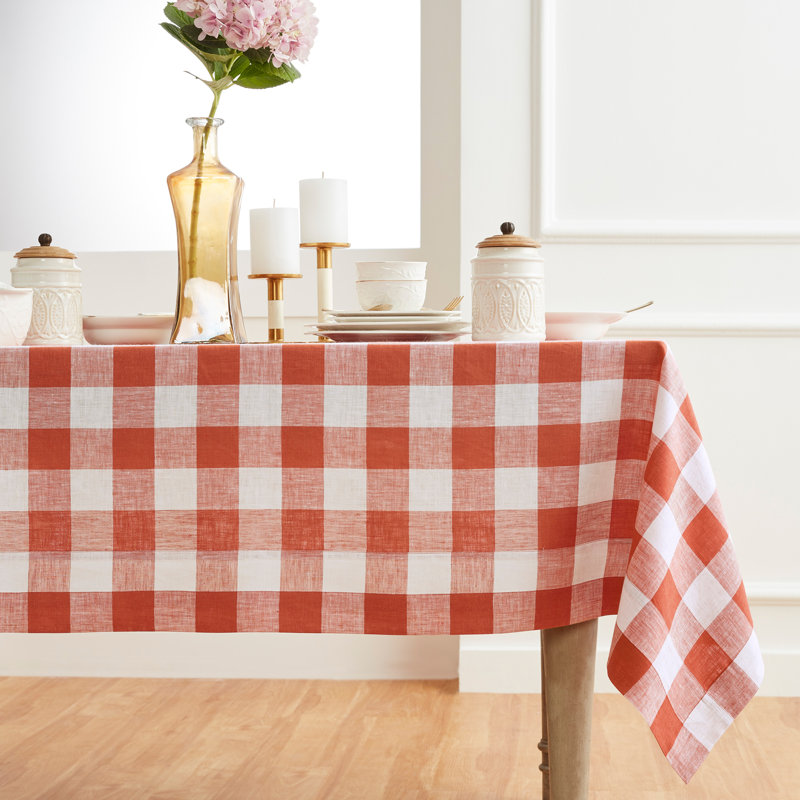 Buffalo Check - 100% Pure Linen Tablecloth, 90" x 60", Pumpkin