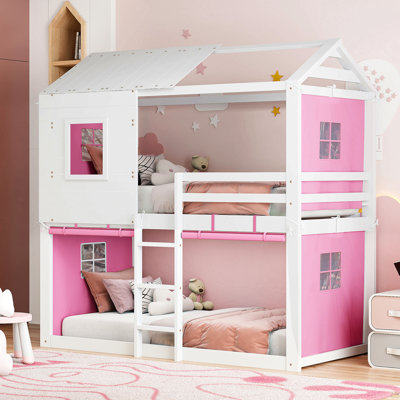 Lit simple superposé en bois avec tente