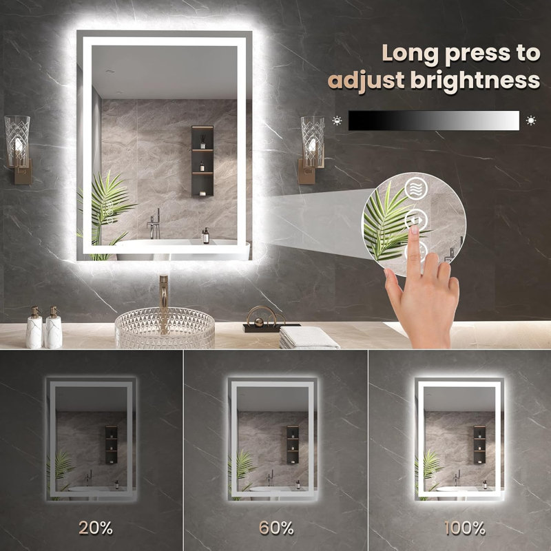 LED Bathroom Mirror with Anti-Fog, Backlit and Front Lighted Bathroom Mirrors For Wall, 24" x 32"