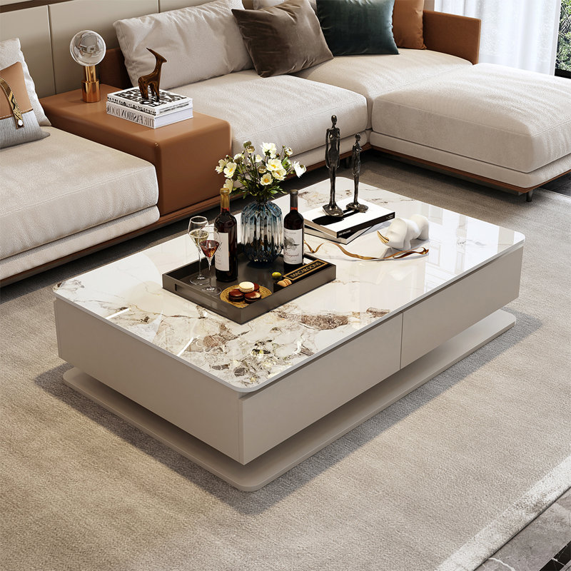 Table rectangulaire légère et luxueuse, H 16,9 po x L 51,2 po x l 27,6 po, Thé au lait gris