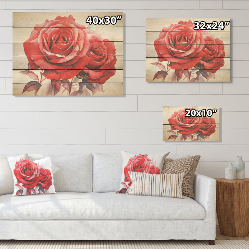 Red Roses Reson - Roses, art sur bois de pin naturel, H 24 po x l 32 po