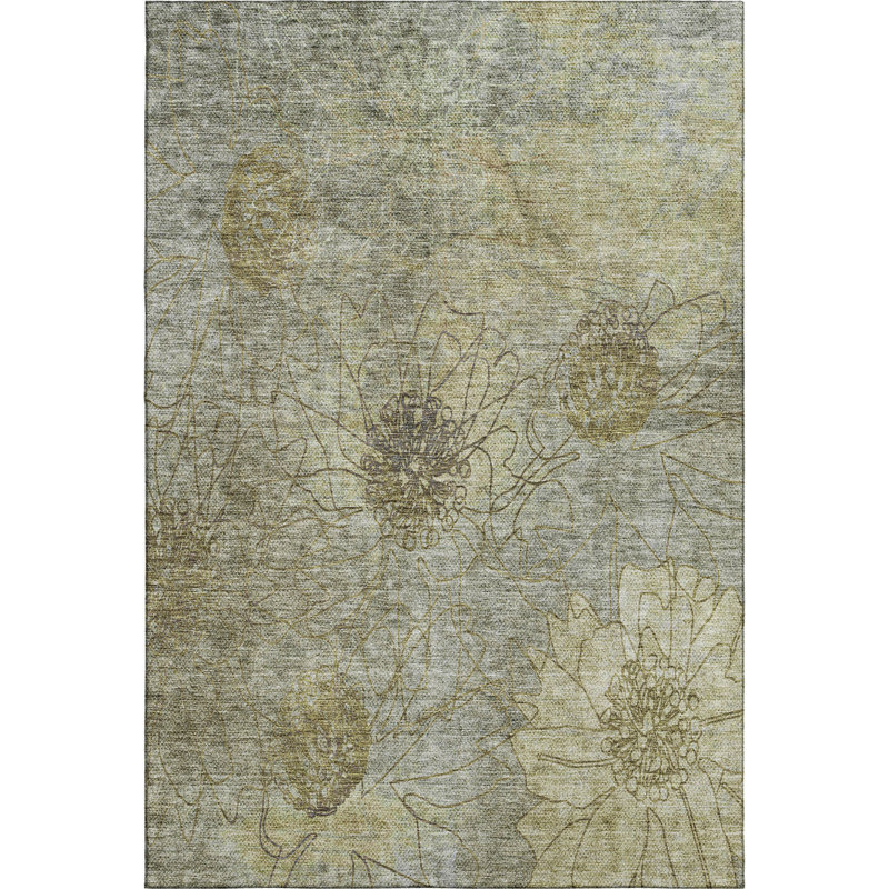 Premium Machine Washable Mayfield AMF2235 Floral Rug, 8' x 10', Taupe