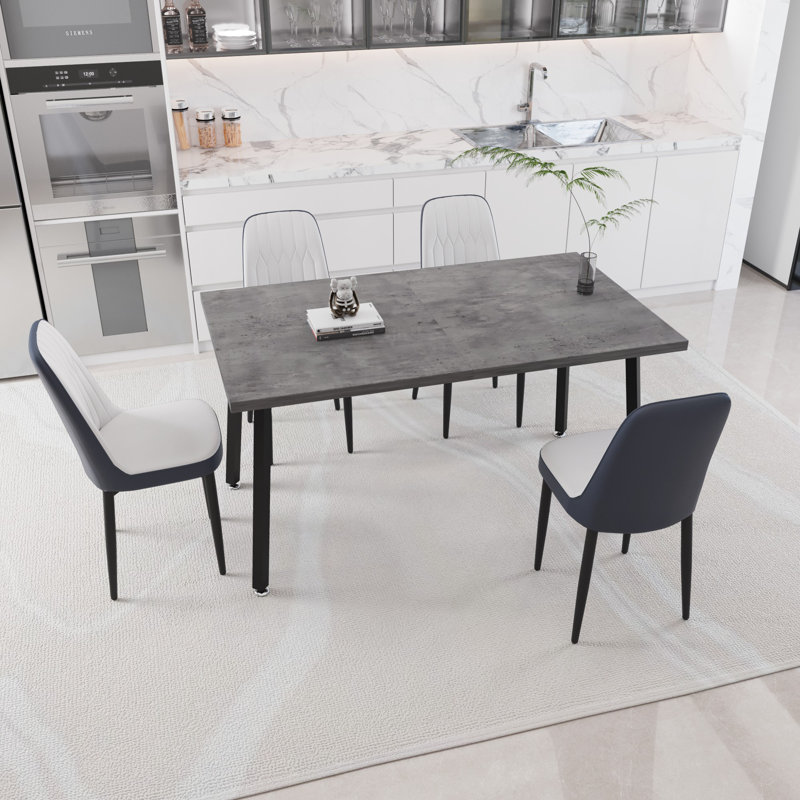 Ensemble de table de salle à manger moderne avec table extensible et chaises en polyuréthane, 5, Gris te bleu