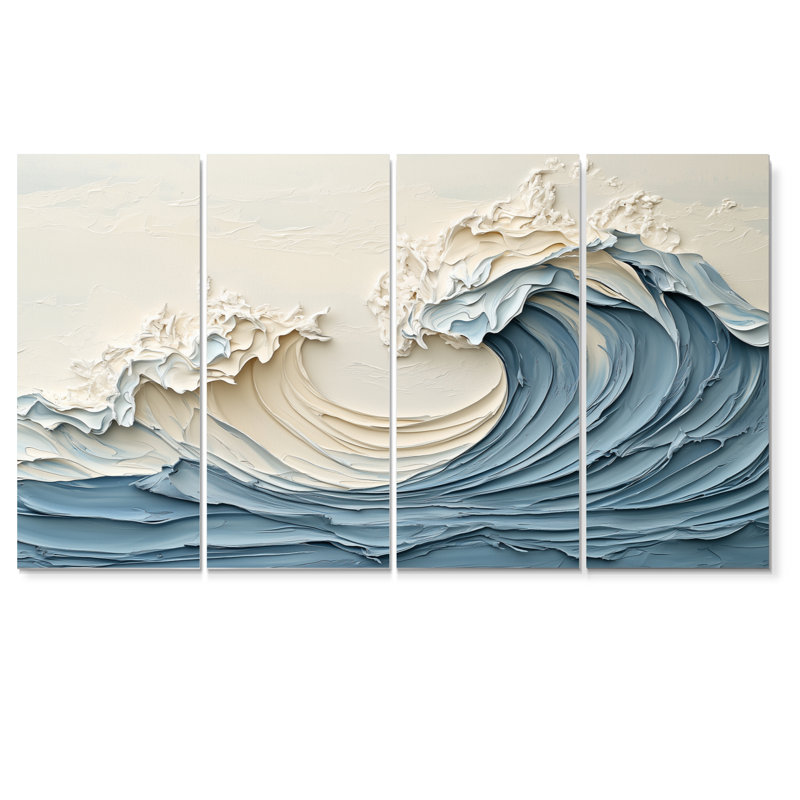 Ensemble de salon art mural blanc et bleu Wave I - Coastal Waves, H 28 po x l 48 po