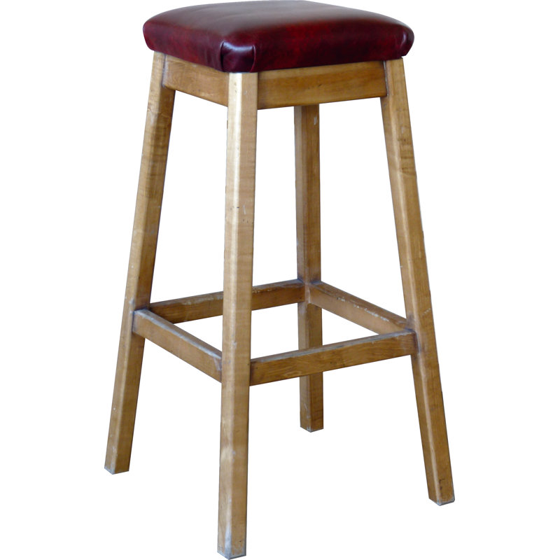 Chambless Upholstered Solid Wood and Genuine Leather Bar Stool with Solid Wood Frame, Brown