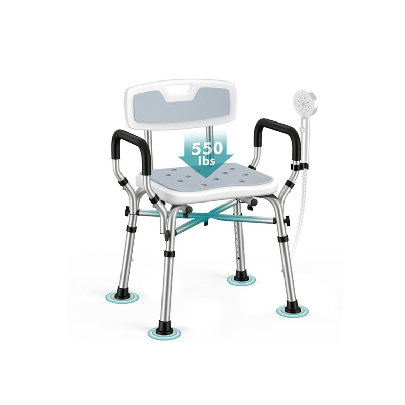 Shower Chair With Removable Arms And Back For Elderly & Disabled, 550 Lbs Shower Chair For Inside Shower, 6-Height Adjustable Shower Seats For Adults, Bath Chairs For Seniors Inside Tub
