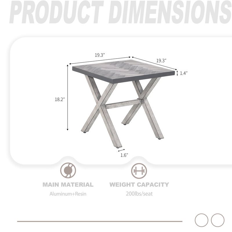 19''X19'' Aluminum Cube Side Table, Light Gray