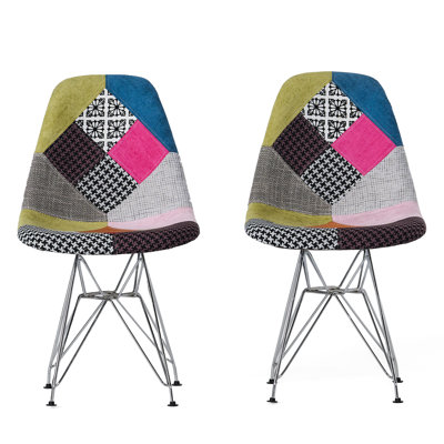 Colorful Bohemian Cafe Armchairs, Iron Structure & Upholstered Seat 2Pcs Living Room Chairs, Geometric Pattern Comfortable Back